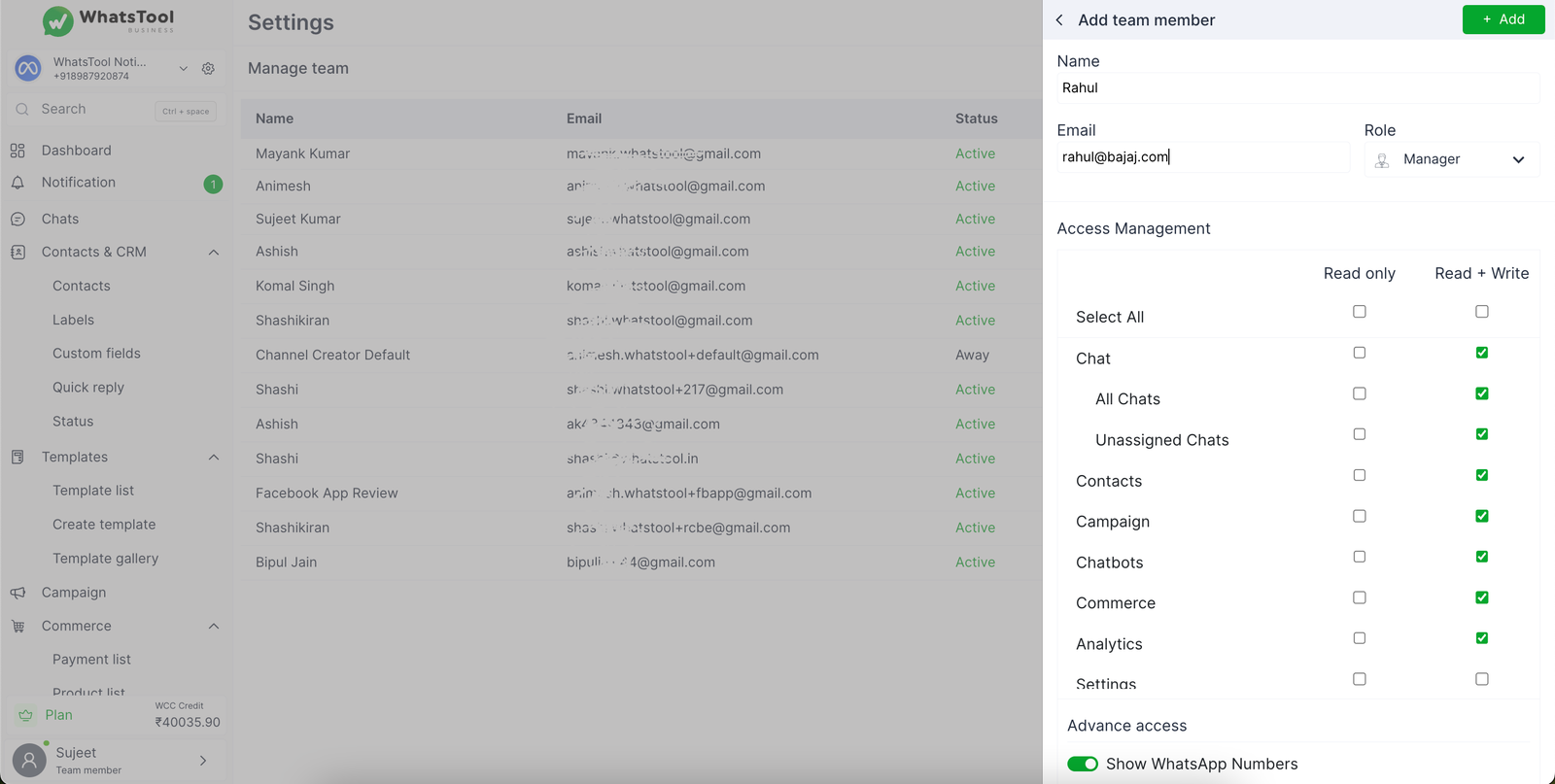 Agent Management Feature - WhatsApp Business API