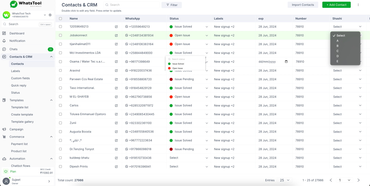 Contacts & CRM Feature - WhatsApp Business API