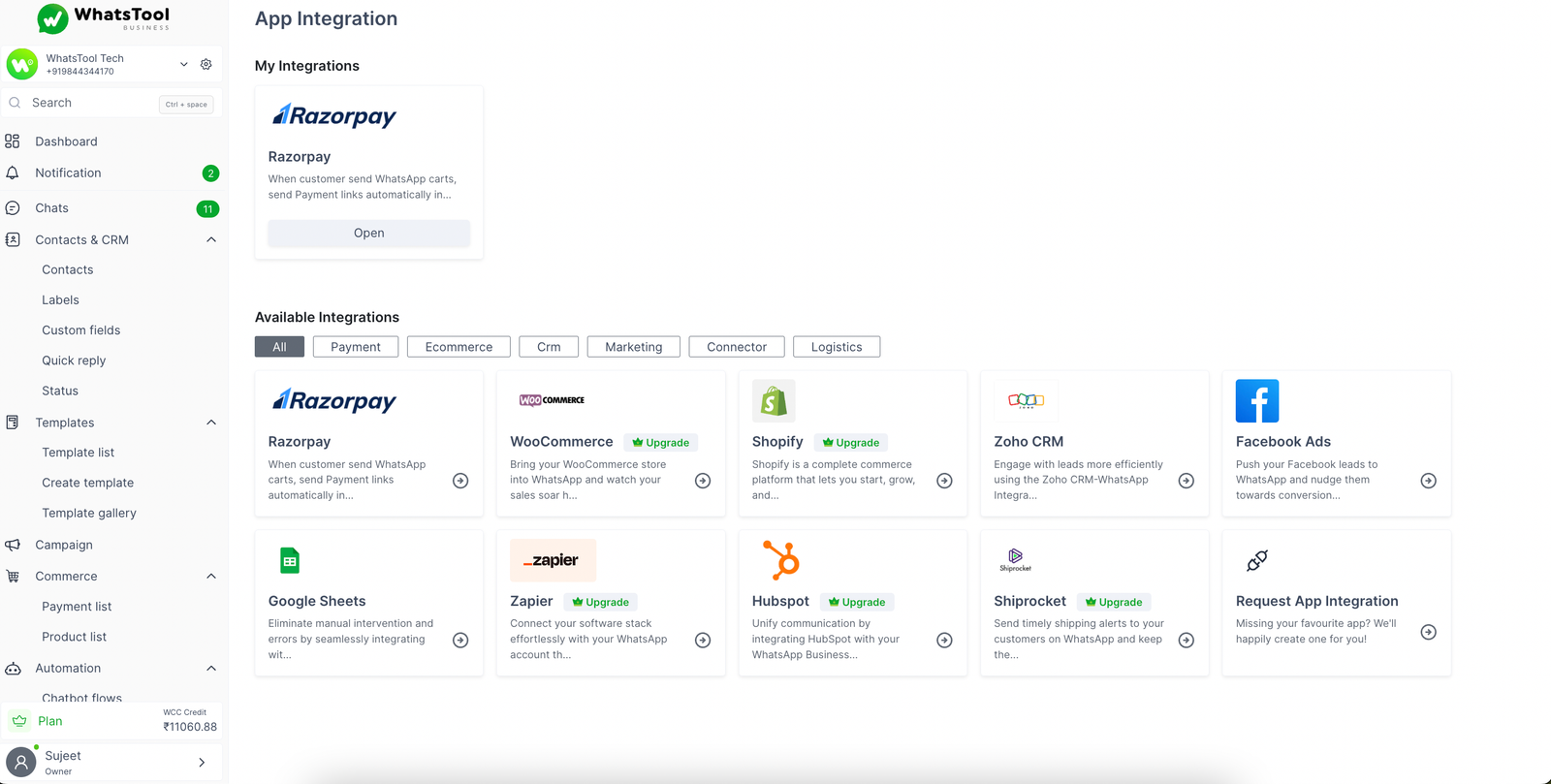Integration Feature - WhatsApp Business API